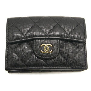 CHANEL Black Caviar Leather Logo Wallet